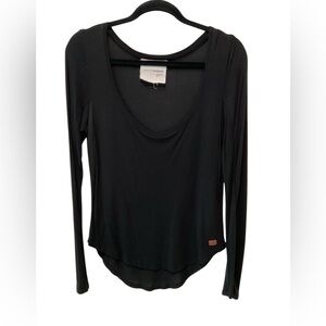 Peace Love World Boheme Micromodal Long Sleeve Top Black Scoop Neck XS